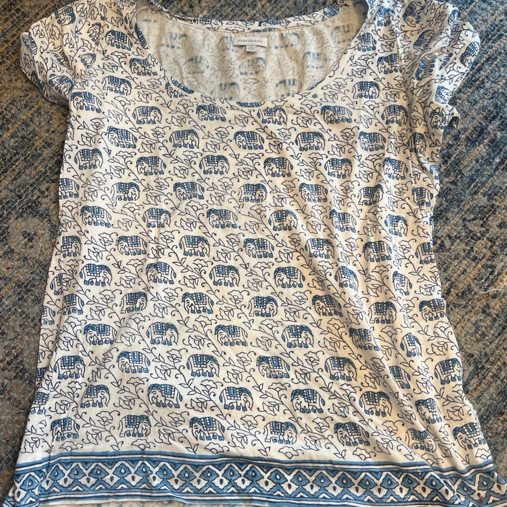 Pomegranate Blue Elephant Patterned T-Shirt